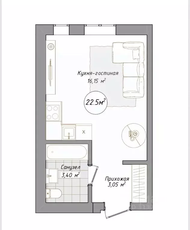 Студия Башкортостан, Уфа ул. Геологов, 53 (22.5 м) - Фото 2