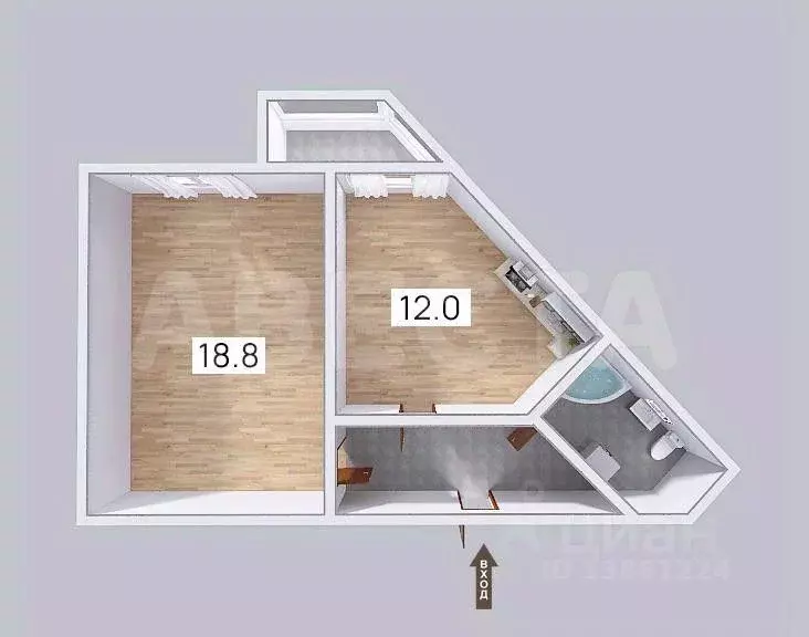 Свободной планировки кв. Омская область, Омск ул. Туполева, 2 (40.7 м) - Фото 2
