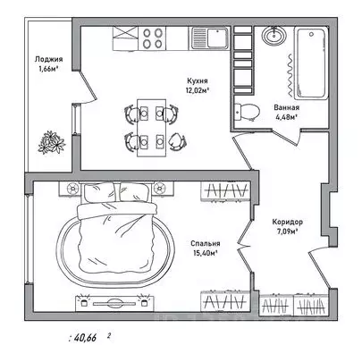 1-к кв. Ярославская область, Ярославль 2-й мкр,  (40.66 м) - Фото 1