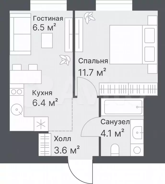 1-к. квартира, 32,2 м, 11/14 эт. - Фото 0