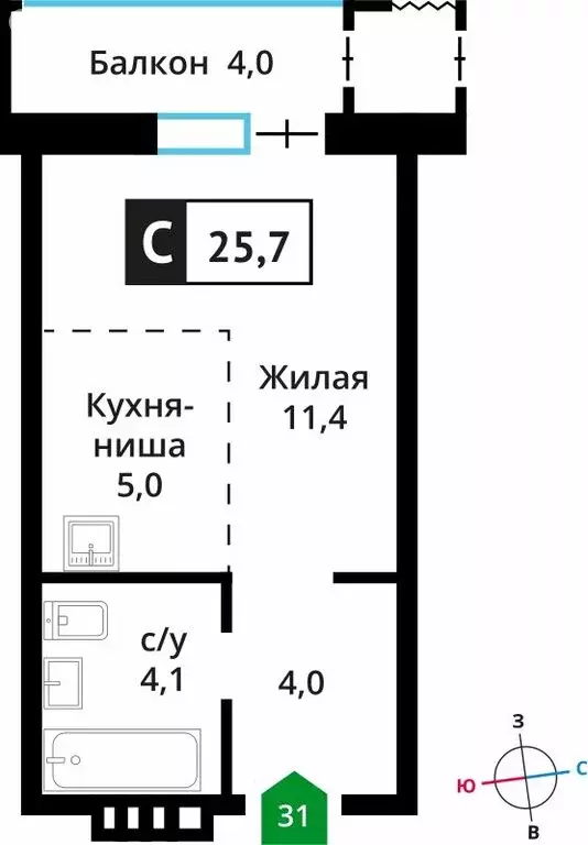 Квартира-студия: деревня Аристово, жилой комплекс Лесная Отрада (25.7 ... - Фото 0