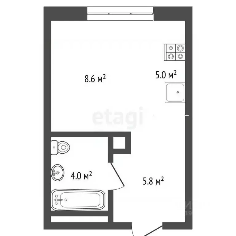Студия Тюменская область, Тюмень ул. Эльвиры Федоровой, 3 (23.4 м) - Фото 1
