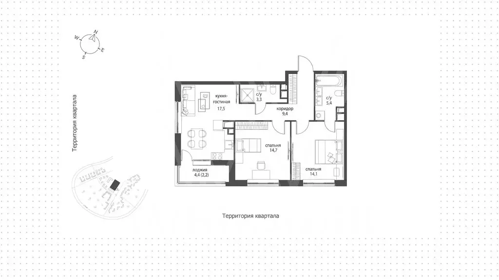 Квартира-студия: Москва, жилой комплекс Остров, 5-й квартал, 3 (67 м) - Фото 1