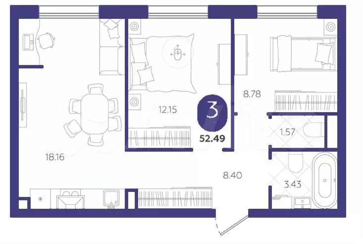 2-к. квартира, 52,5 м, 2/4 эт. - Фото 1