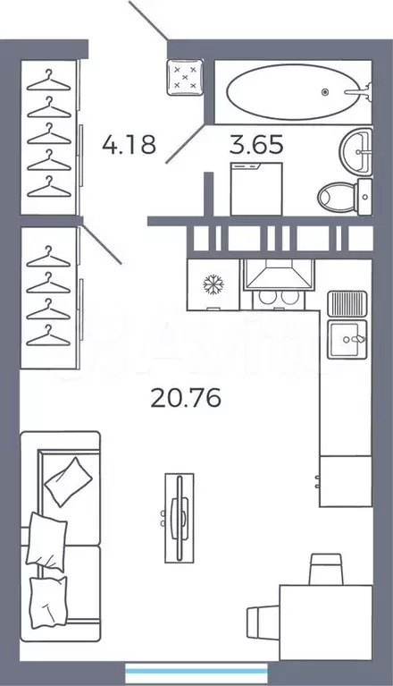 Квартира-студия, 28,6 м, 7/17 эт. - Фото 0