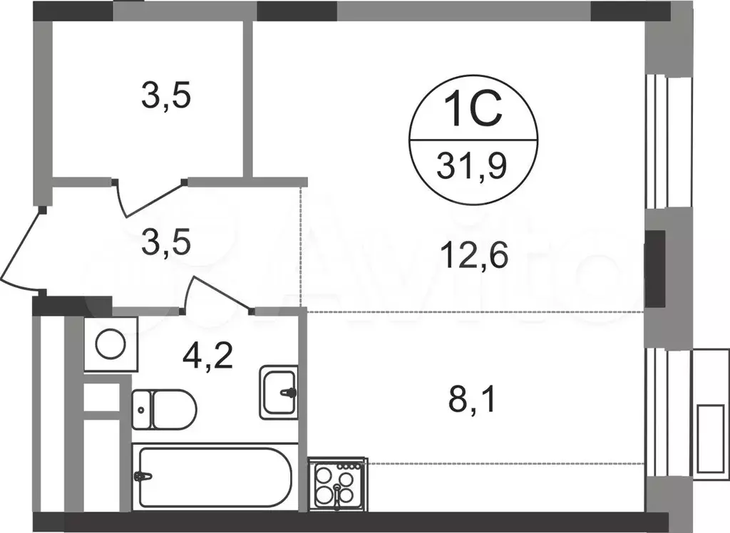 Квартира-студия, 31,9 м, 7/9 эт. - Фото 0