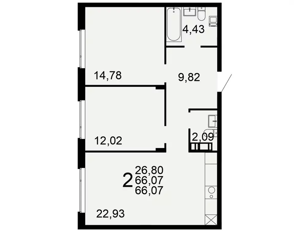2-к кв. Тульская область, Тула Флагман жилой комплекс (66.07 м) - Фото 1