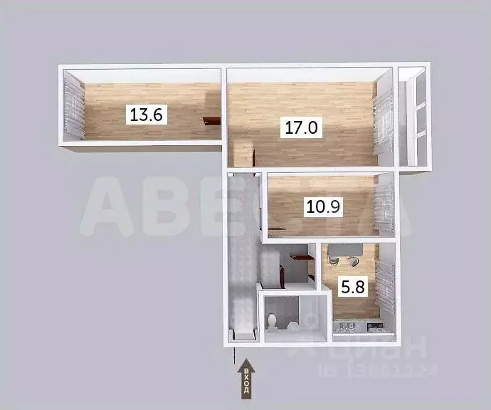 3-к кв. Омская область, Омск ул. Декабристов, 137А (58.3 м) - Фото 1