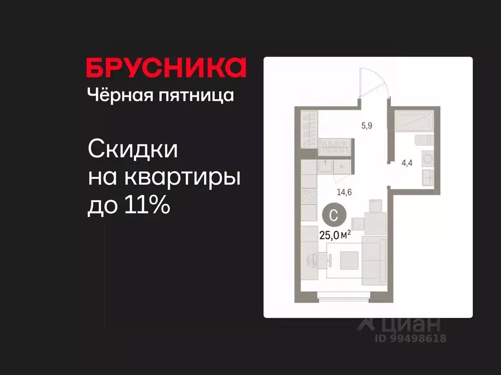 Студия Курганская область, Курган Центральный жилрайон, Дом Кино жилой ... - Фото 1