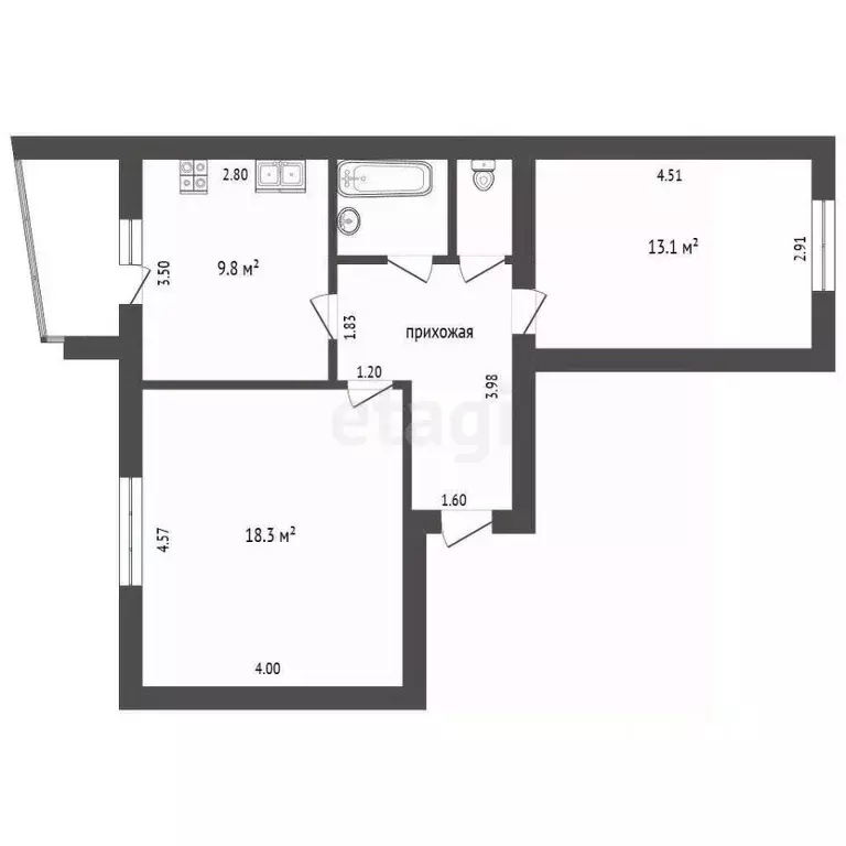 2-к кв. Коми, Ухта Тиманская ул., 15 (53.9 м) - Фото 1