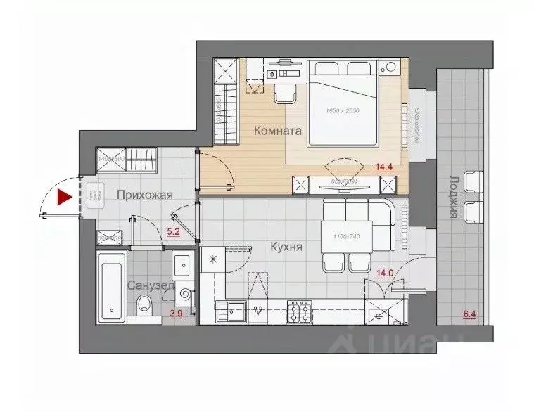 1-к кв. Новгородская область, Великий Новгород Псковская ул., 66 (37.5 ... - Фото 1