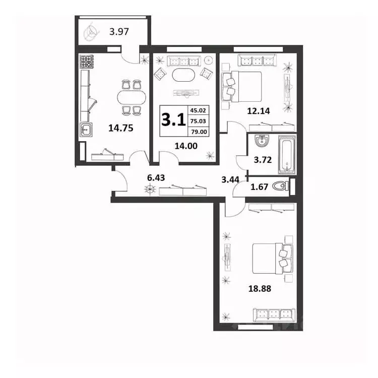 3-к кв. Новгородская область, Великий Новгород ул. Якова Павлова, 15 ... - Фото 1