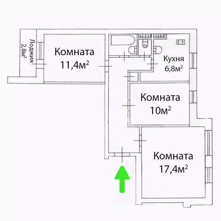 3-к кв. Санкт-Петербург Ленинский просп., 117К1 (59.0 м) - Фото 2