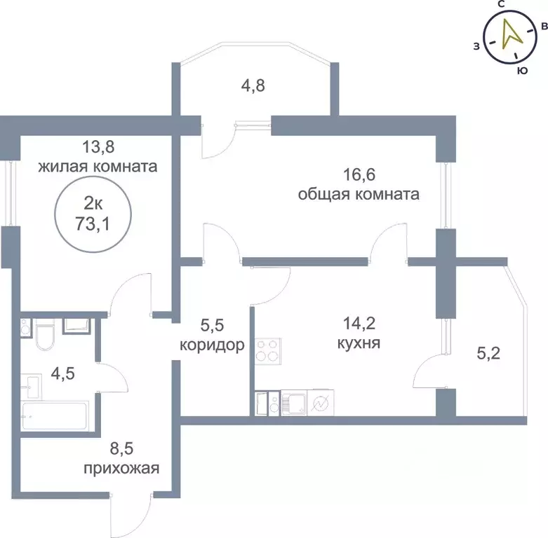 2-к кв. Ханты-Мансийский АО, Сургут тракт Югорский, 50/3 (73.1 м) - Фото 1