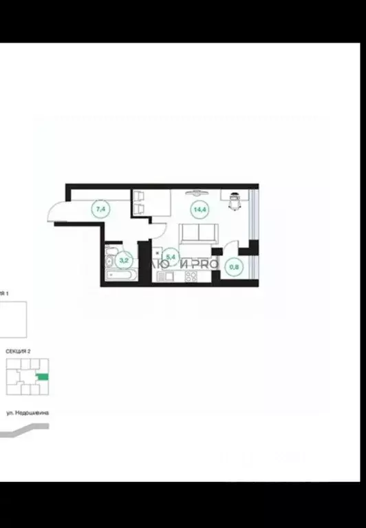 Студия Башкортостан, Уфа Зеленая Роща жилрайон, Гринвич жилой комплекс ... - Фото 2