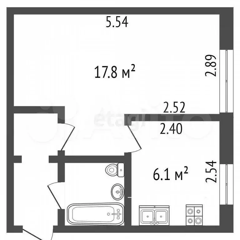 1-к. квартира, 29,7 м, 2/5 эт. - Фото 1
