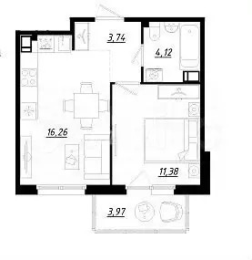 1-к. квартира, 36,7 м, 3/5 эт. - Фото 0