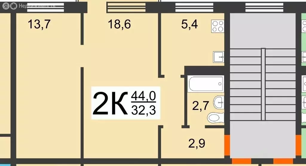 1к в 2-комнатной квартире (18 м) - Фото 0