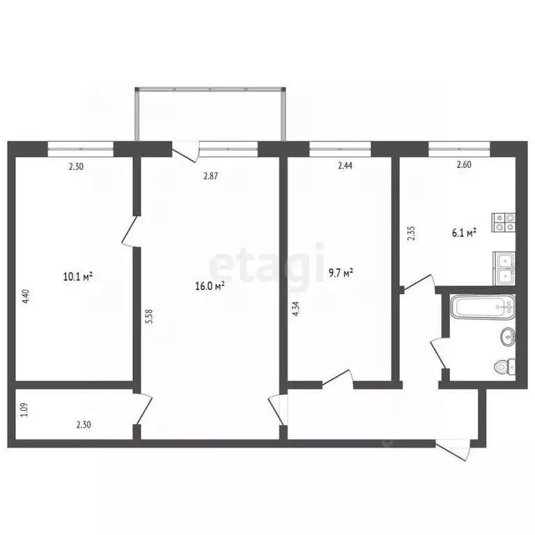 3-к кв. Белгородская область, Белгород ул. Некрасова, 15 (54.9 м) - Фото 2