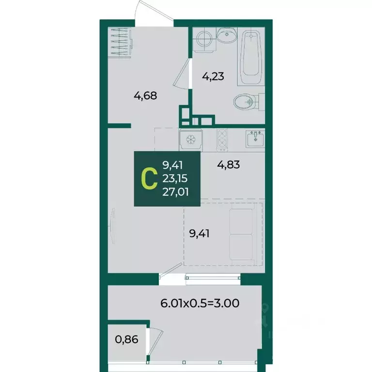 Студия Краснодарский край, Краснодар Образцово мкр,  (27.01 м) - Фото 0