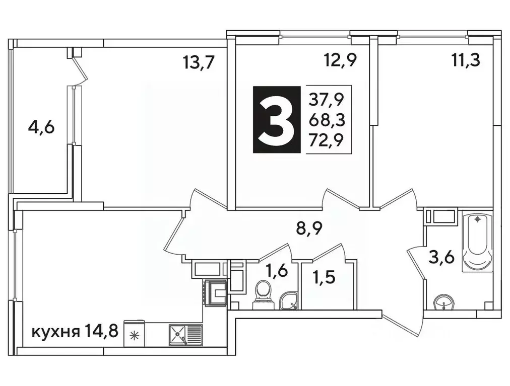 3-к кв. Краснодарский край, Краснодар ул. Ивана Беличенко, 86 (72.9 м) - Фото 1