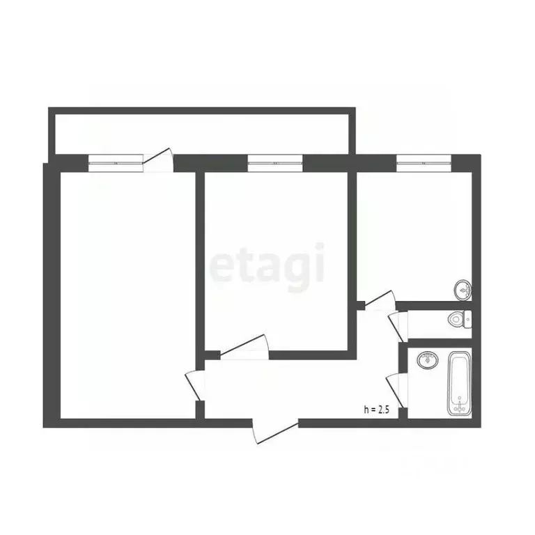 2-к кв. Томская область, Томск ул. Говорова, 6 (46.8 м) - Фото 2
