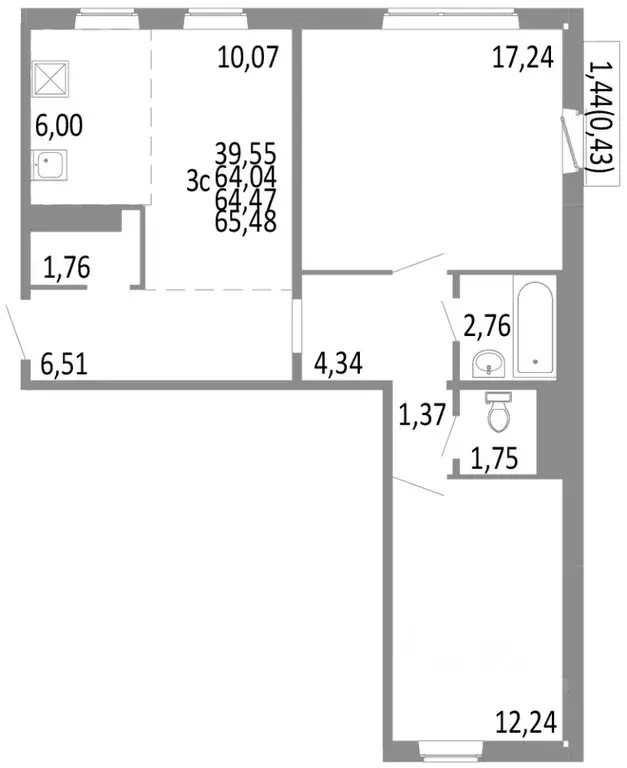 3-к кв. Челябинская область, Челябинск ул. Блюхера, 125В (64.47 м) - Фото 0