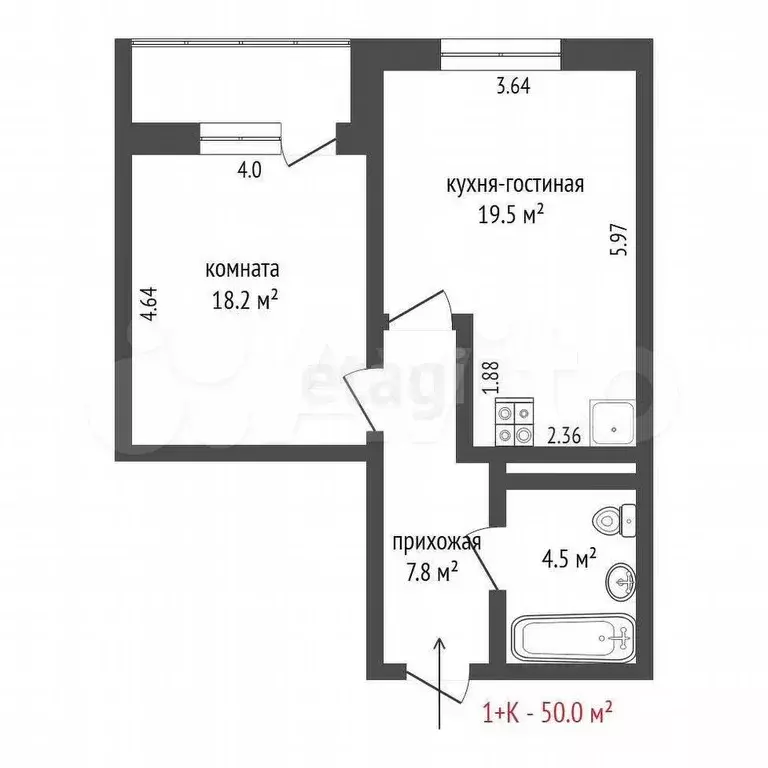 1-к. квартира, 51 м, 11/25 эт. - Фото 0