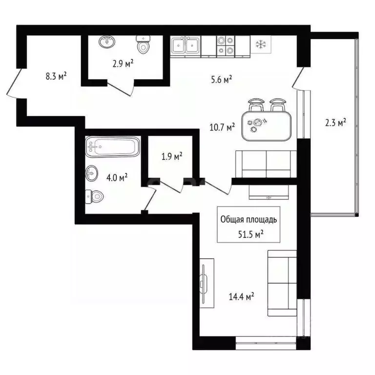 2-к кв. Новосибирская область, Новосибирск ул. Ляпидевского, 1 (51.5 ... - Фото 2