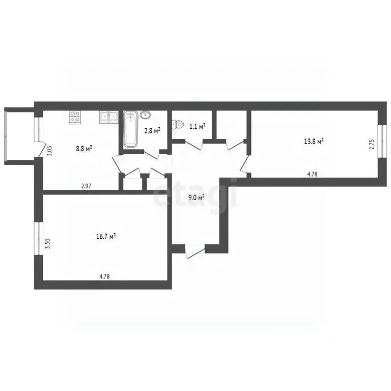 2-к кв. Ямало-Ненецкий АО, Новый Уренгой Восточный мкр, 6/4Б (55.4 м) - Фото 2