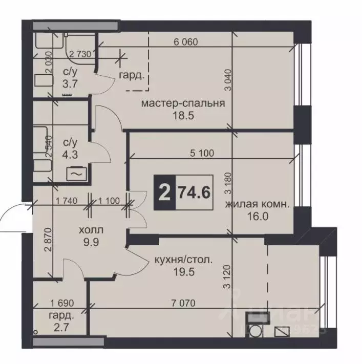 2-к кв. Ставропольский край, Ставрополь №26 мкр,  (74.6 м) - Фото 1