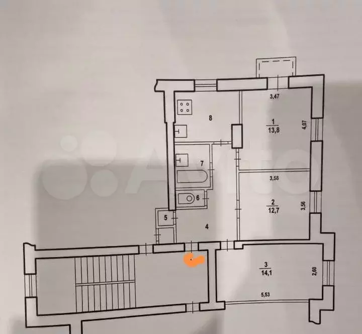 3-к. квартира, 61,9 м, 3/3 эт. - Фото 0