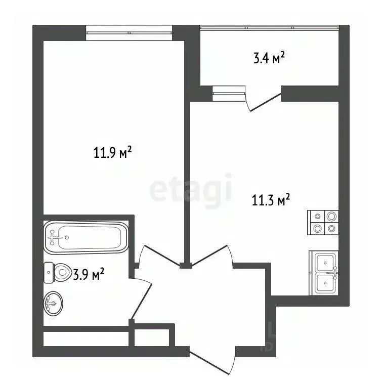 1-к кв. Свердловская область, Екатеринбург ул. Крауля, 105/2 (34.54 м) - Фото 1