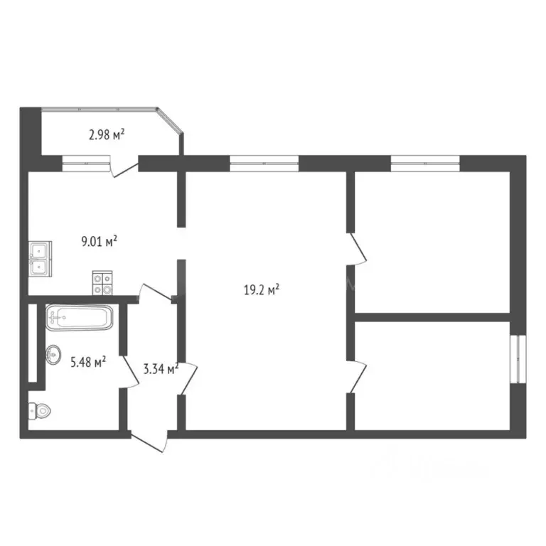 3-к кв. Тюменская область, Тюмень ул. Федюнинского, 58к2 (56.0 м) - Фото 1