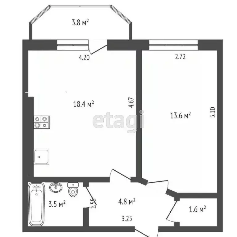 1-к кв. Ростовская область, Батайск Коммунистическая ул., 197Ак1 (41.7 ... - Фото 1
