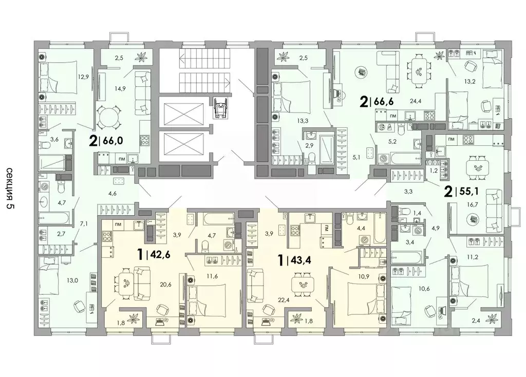 2-к кв. Владимирская область, Владимир Уно жилой комплекс (66.0 м) - Фото 2