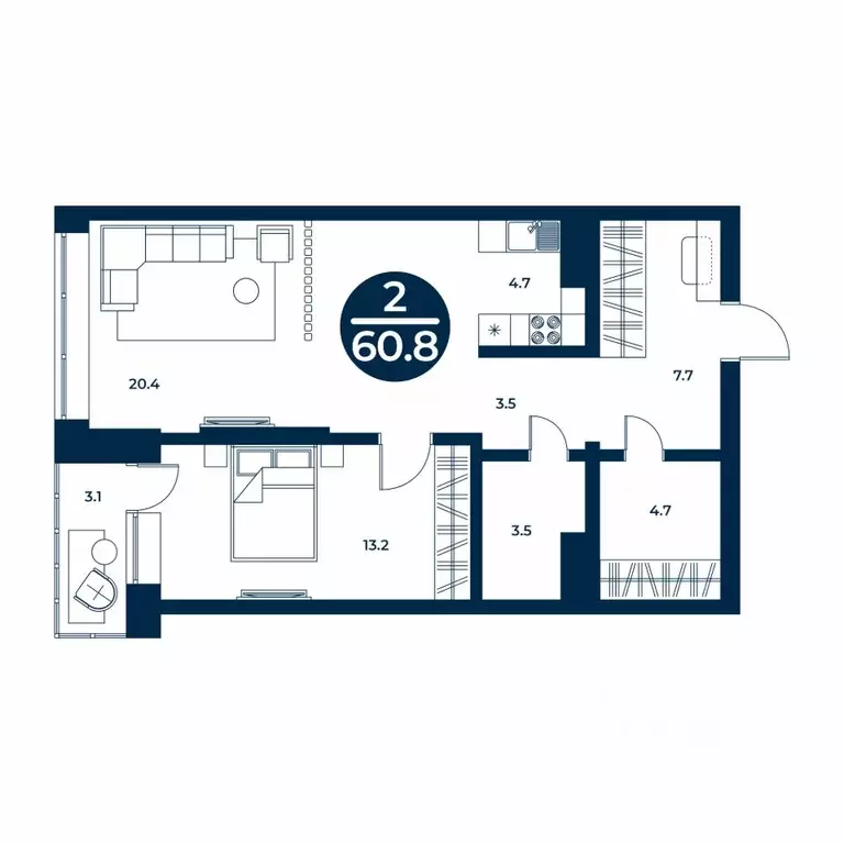 2-к кв. Хакасия, Абакан ул. Генерала Тихонова, 7 (60.8 м) - Фото 1
