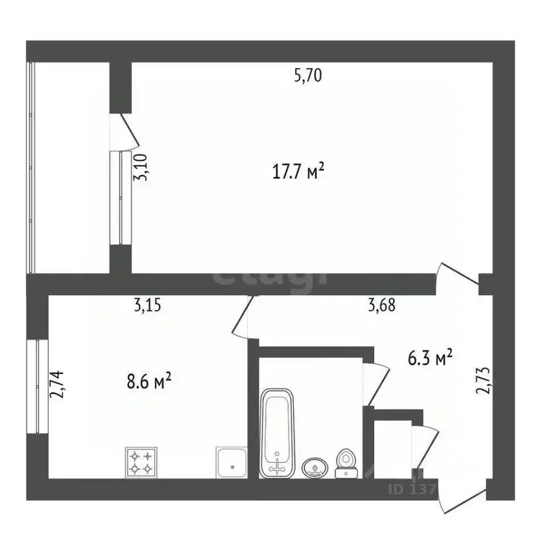 1-к кв. Амурская область, с. Ивановка ул. Луговая, 31 (36.0 м) - Фото 1