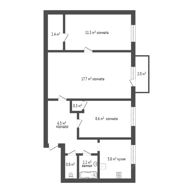 3-к кв. Санкт-Петербург Будапештская ул., 12 (54.0 м) - Фото 1