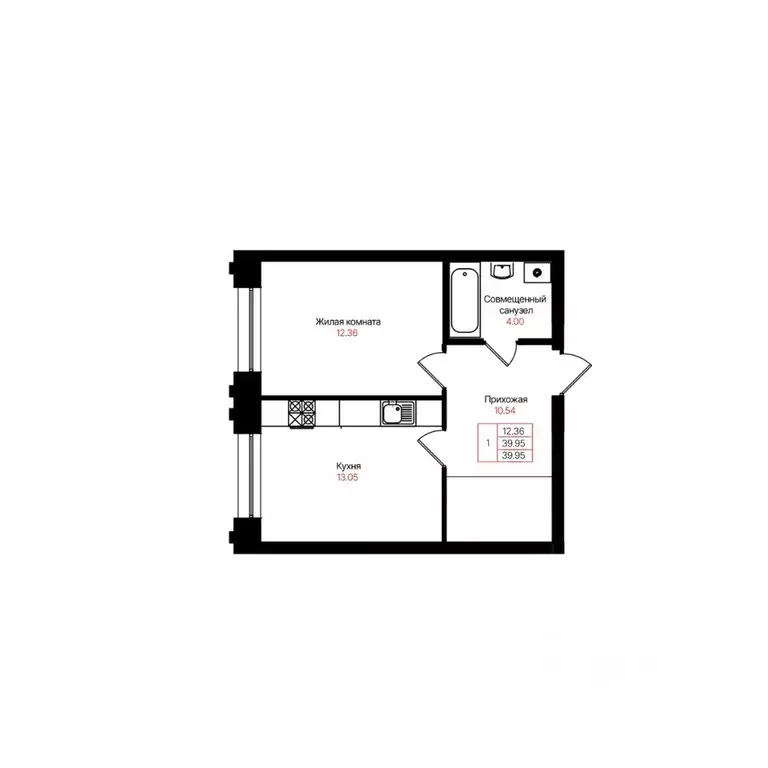 1-к кв. Татарстан, Казань Лето жилой комплекс (39.95 м) - Фото 2