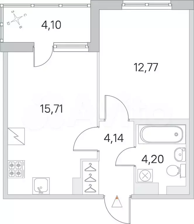 1-к. квартира, 38,9 м, 3/5 эт. - Фото 0