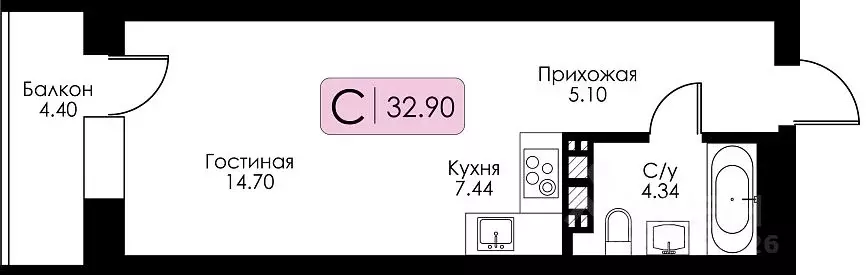 1-к кв. Тверская область, Тверь Урбан Парк жилой комплекс (33.35 м) - Фото 0