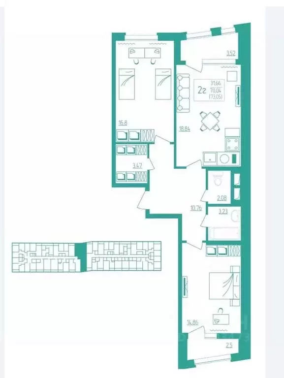 2-к кв. мордовия, саранск ул. косарева, 15а (73.05 м) - Фото 1