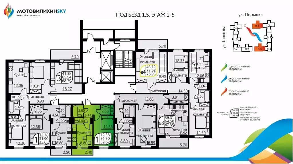 1-комнатная квартира: Пермь, улица Гашкова, 51 (31.4 м) - Фото 1