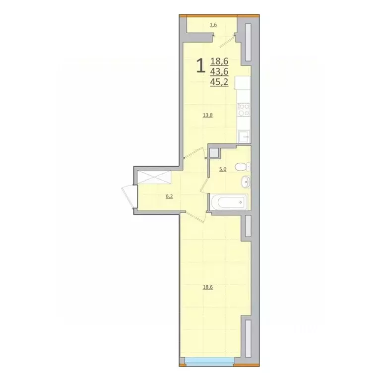 1-к кв. Тверская область, Тверь ул. С.Я. Лемешева, 10 (44.4 м) - Фото 0