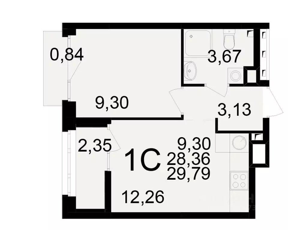 1-к кв. Рязанская область, Рязань Аура жилой комплекс (28.36 м) - Фото 1