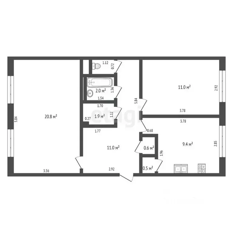 2-к кв. Татарстан, Тукаевский район, Князевское с/пос, пос. Совхоза ... - Фото 2