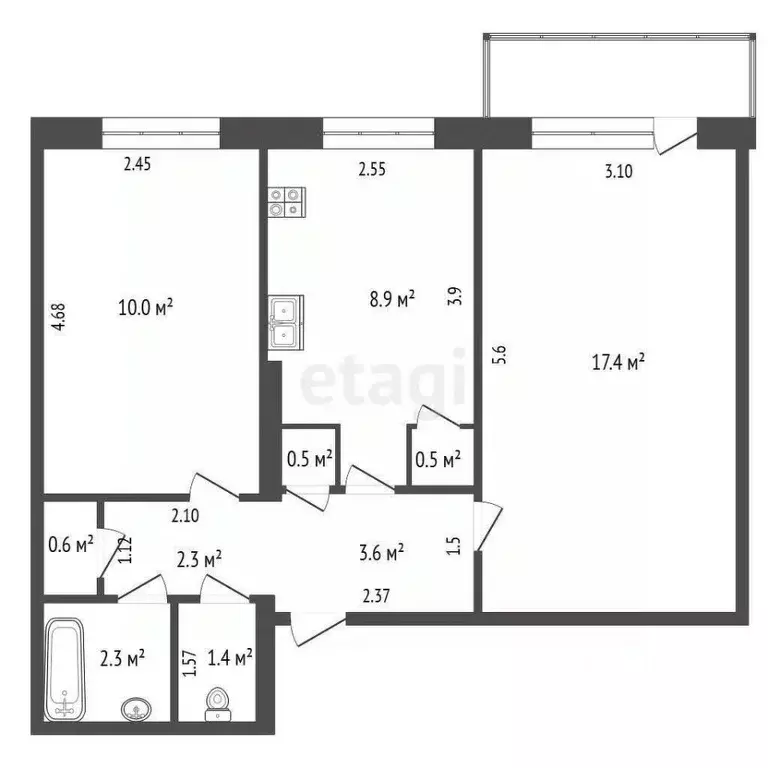 2-к кв. Саха (Якутия), Якутск ул. Богдана Чижика, 20/1 (47.5 м) - Фото 0