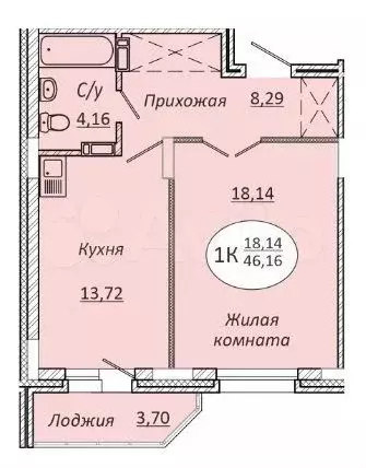 1-к. квартира, 46,1м, 16/23эт. - Фото 0