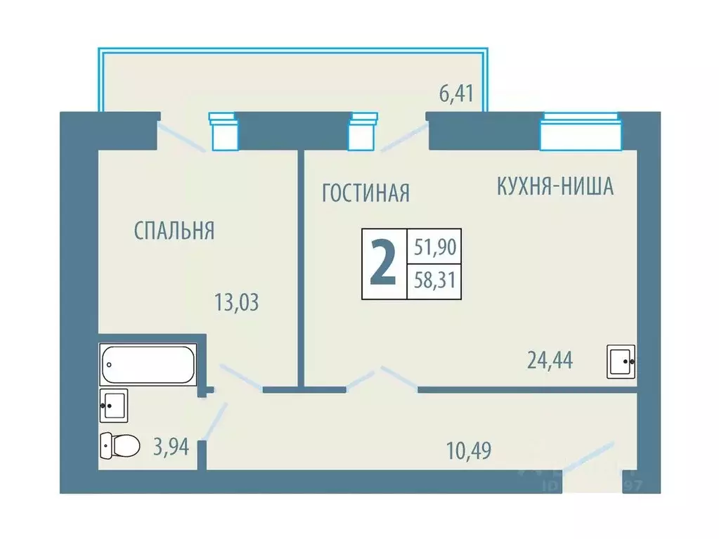 2-к кв. Красноярский край, Железногорск Комсомольская ул., 19 (58.31 ... - Фото 0
